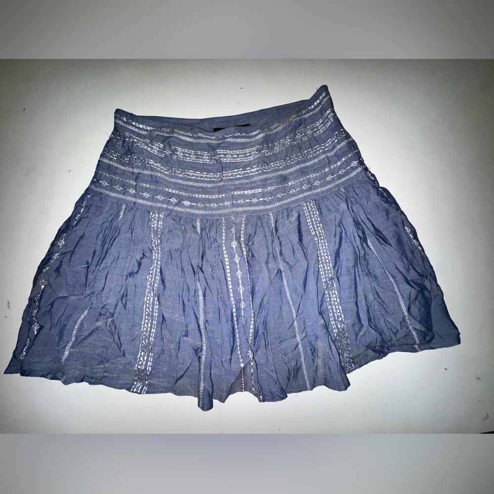 White House Black Market embroidered Indigo A-Line Skirt Brand new